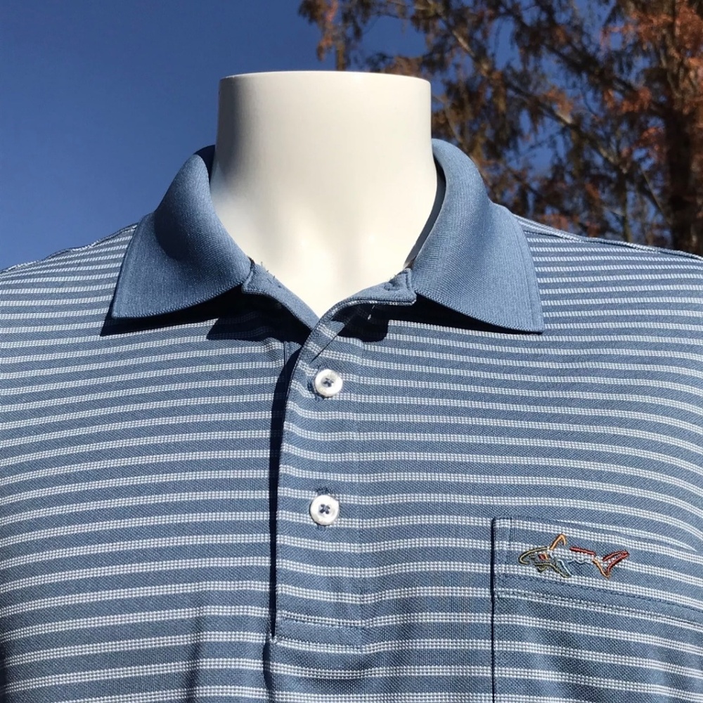 Greg Norman Tasso Elba Five Iron Mens Polo Shirt Golf XL Blue White Stripe - Picture 7 of 13